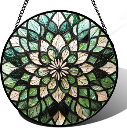 Stained Glass Window Hanging - Abstract Gradient Flowers Suncatcher for Doors Window Home Green Sun