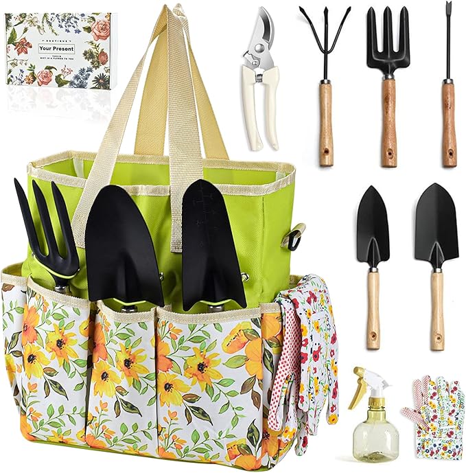 Gardening Tools Set Set for Women, 10 Pieces Heavy Duty Gardening Hand Tools with Storage Handbag