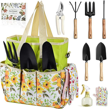 Gardening Tools Set Set for Women, 10 Pieces Heavy Duty Gardening Hand Tools with Storage Handbag