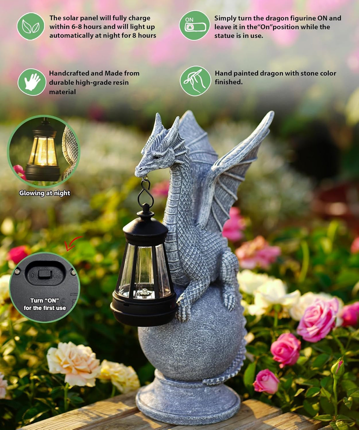 Qeeman Dragon on Ball Statues: Garden Decor Outdoor Decorations Art Figurine for Patio Balcony Yard