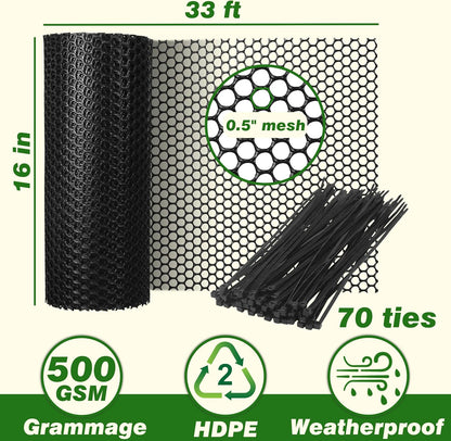 Gardzen Plastic Chicken Wire Mesh with 70 pcs Ties, 16in x 33ft Durable Chicken Fence for Poultry