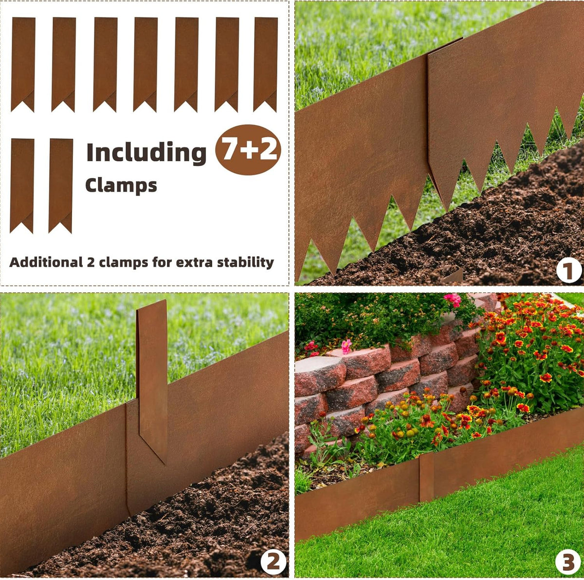 Weathering Steel Edging 6 Pack 40" L x 8" H Depth Corten Steel Landscape Edging Kit Rust Patina