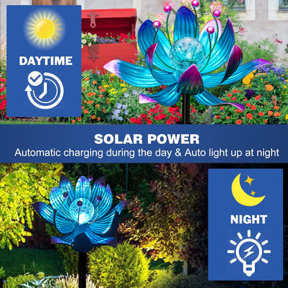 Solar Wind Spinner, 38 Inch Metal Stake Yard Spinners,Solar Powered Multi-Color LED Glass Ball with