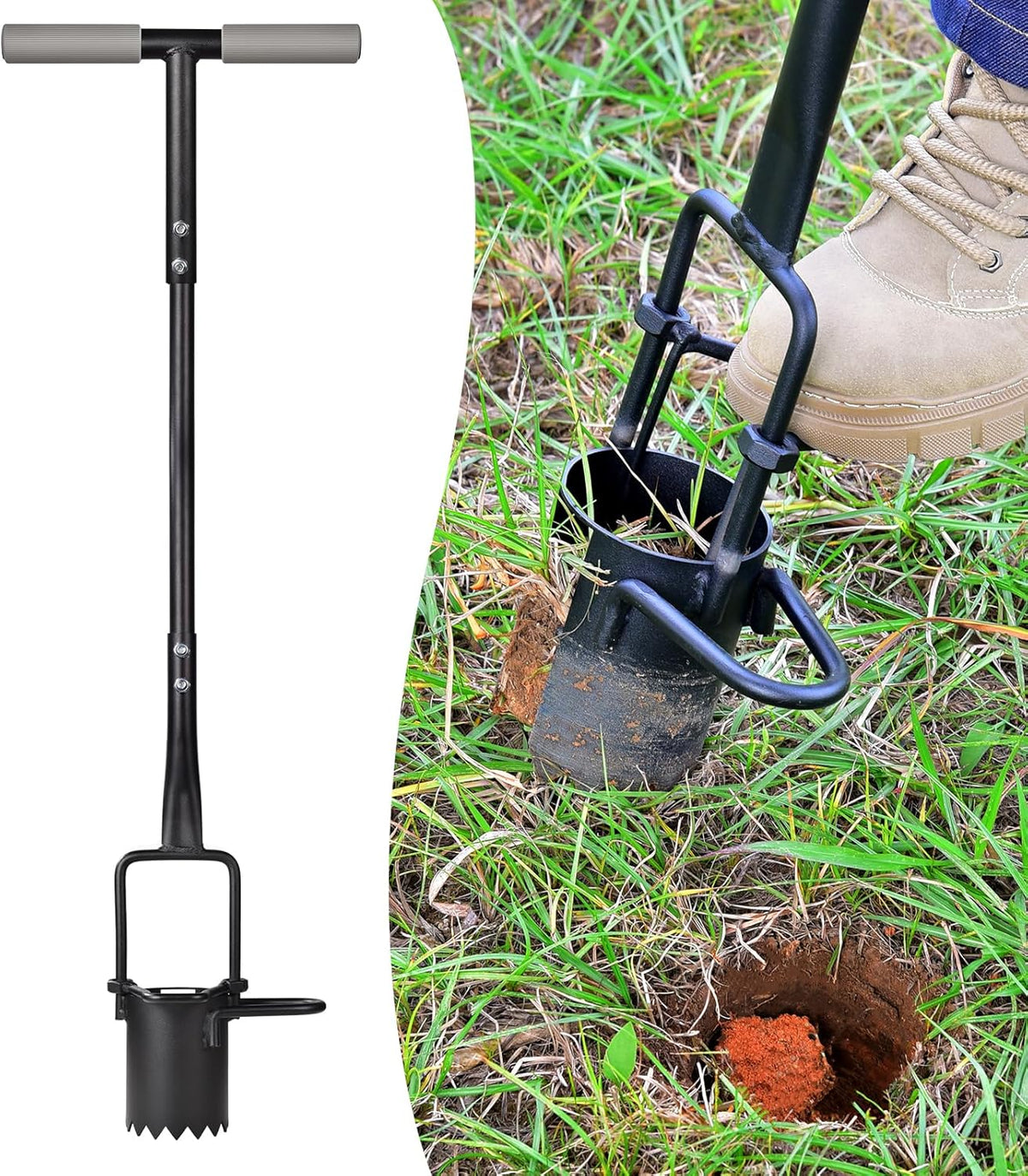 Sod Plugger, Bulb Planter with Long Handle and Serrated Base Garden Tool, Bulb Transplanter Also