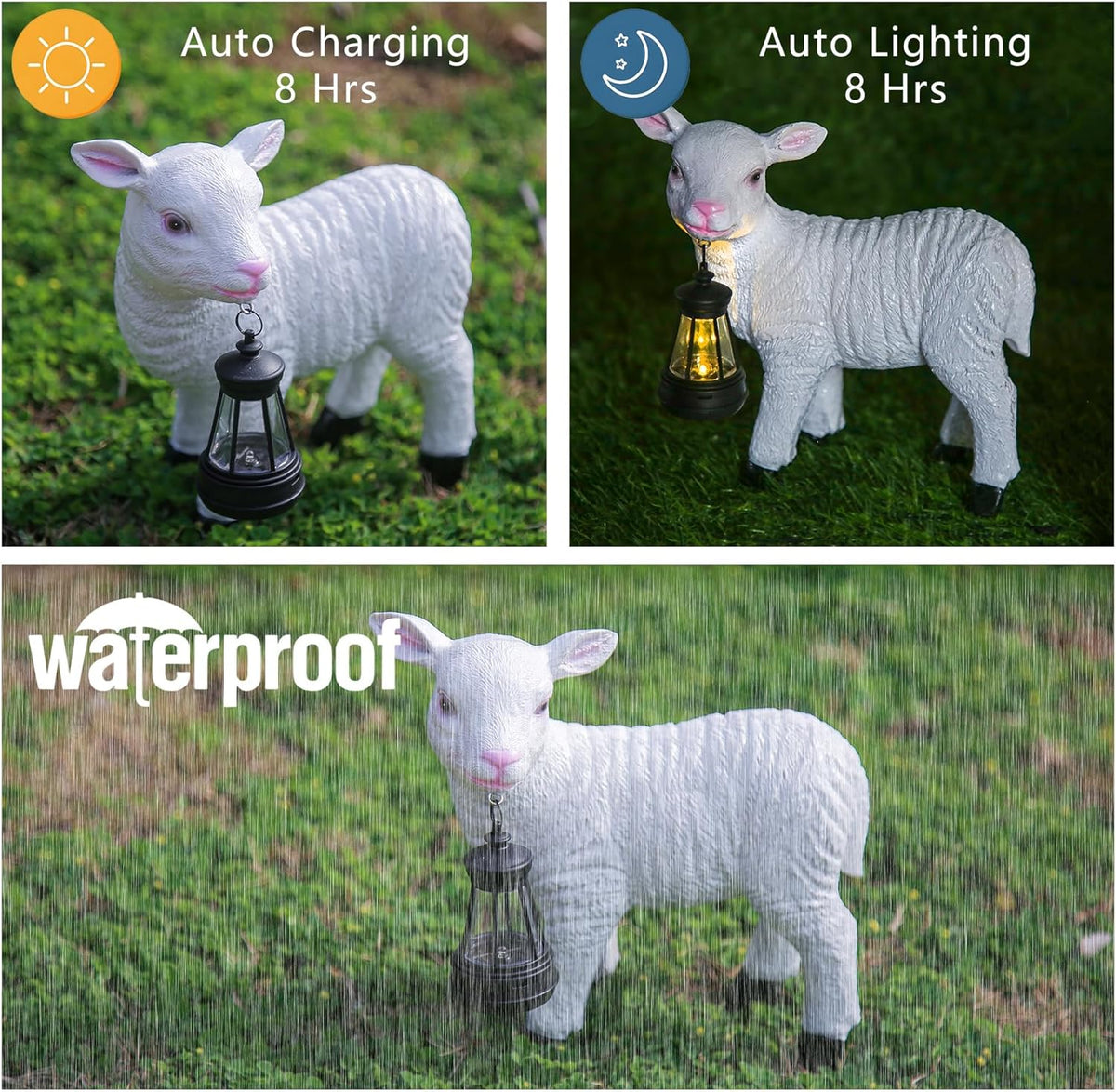 Sheep Figurines - Solar Powered White Lamb Decor, Weather-Resistant Resin Garden Statue