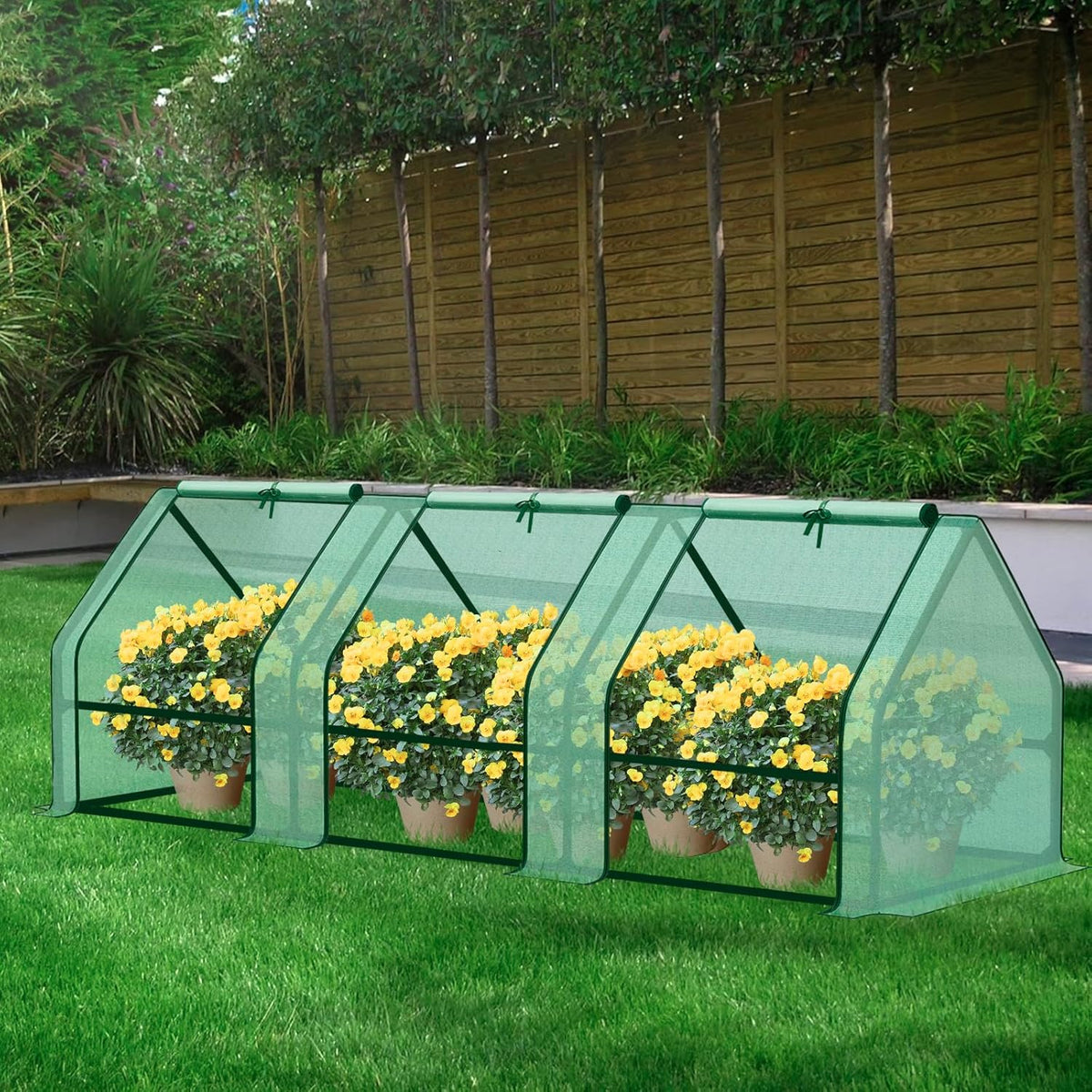BPS 9x3x3 ft Mini Greenhouse with Green PE Cover UV-Protected Roll-Up Zipper Doors, Ideal for