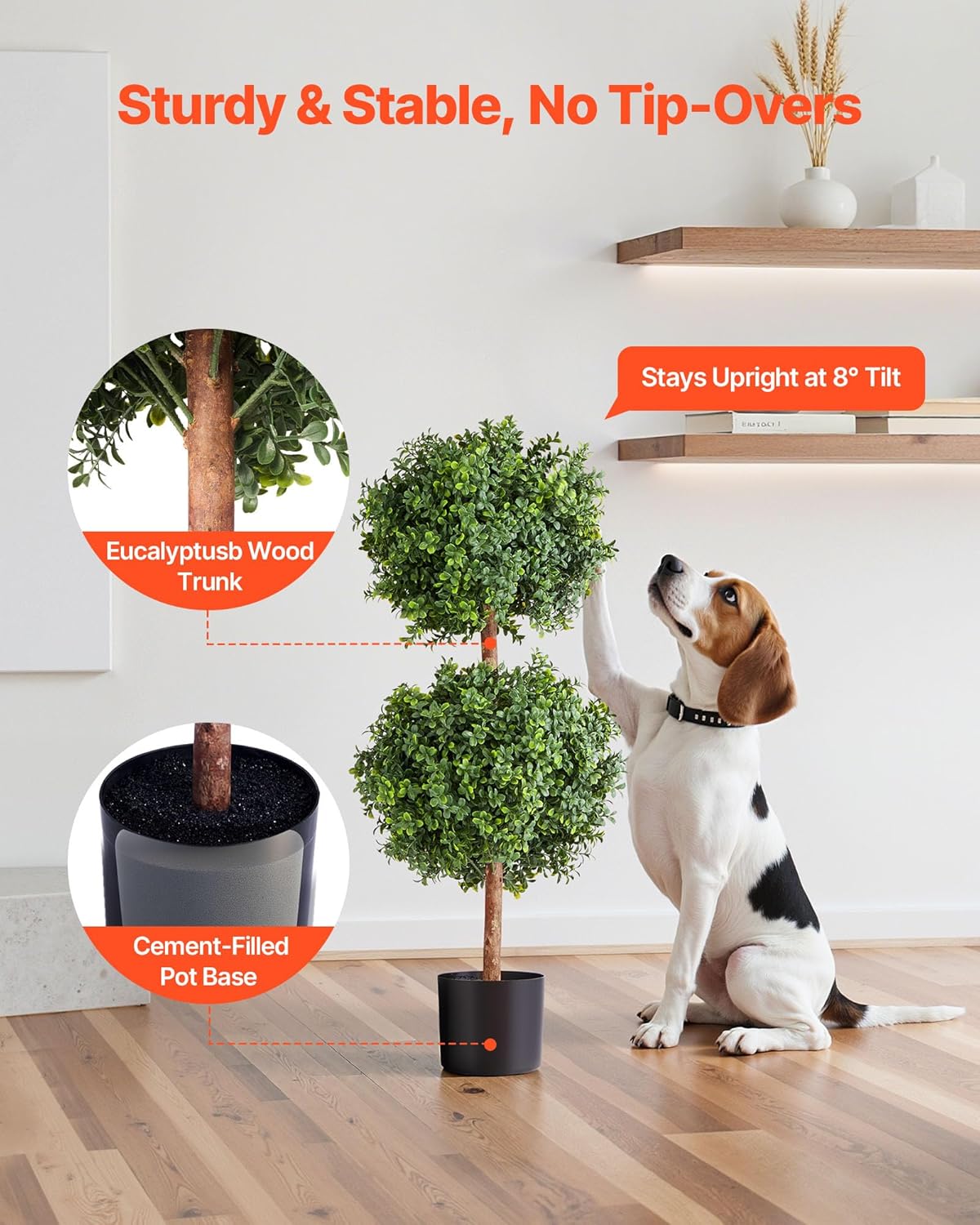 VEVOR Artificial Topiary Boxwood Double Ball, 2 Set 36 inch Faux Boxwood Plant Balls, Fake Silk