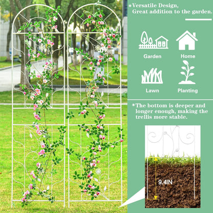 Sungmor Metal Trellises for Climbing Plants, Overall 20 Inch Width & 82.5 Inch Tall, 2PC White
