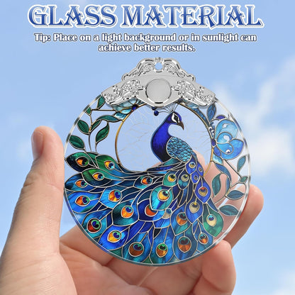 Peacock Stained Glass Ornament - Christmas Tree Decor, Peacock Ornaments for Holiday Gifts