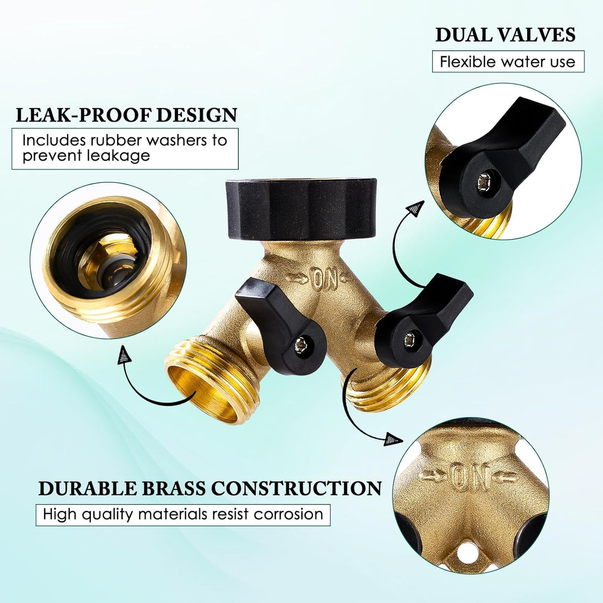 Dalmbox Garden Hose Splitter 2 Way, Y Connector Brass Garden Hose Adapter, Water Hose Splitter
