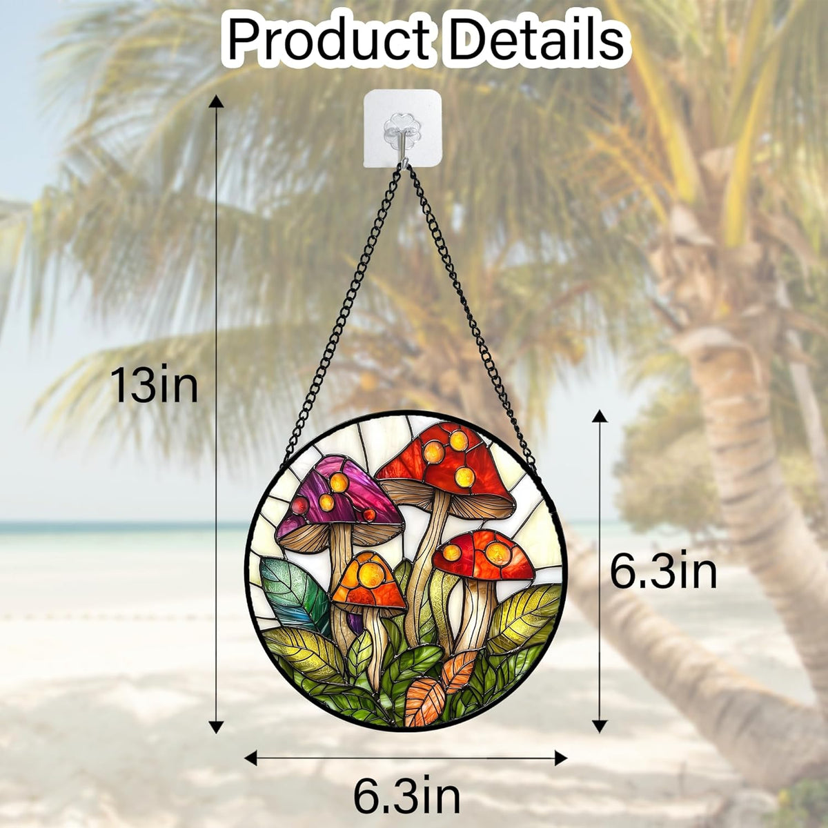 Stained Glass Window Hanging, Mushroom Leaves Suncatcher for Doors Home Sun Catchers Decoration and