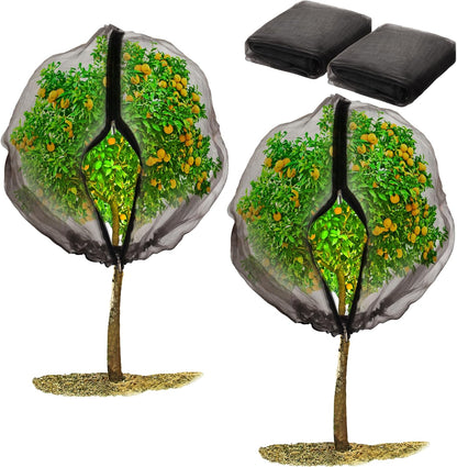 2 Pack Fruit Tree Netting Bags with Zipper and Drawstring, 6 x 6ft Ultra Fine Mesh Garden Netting