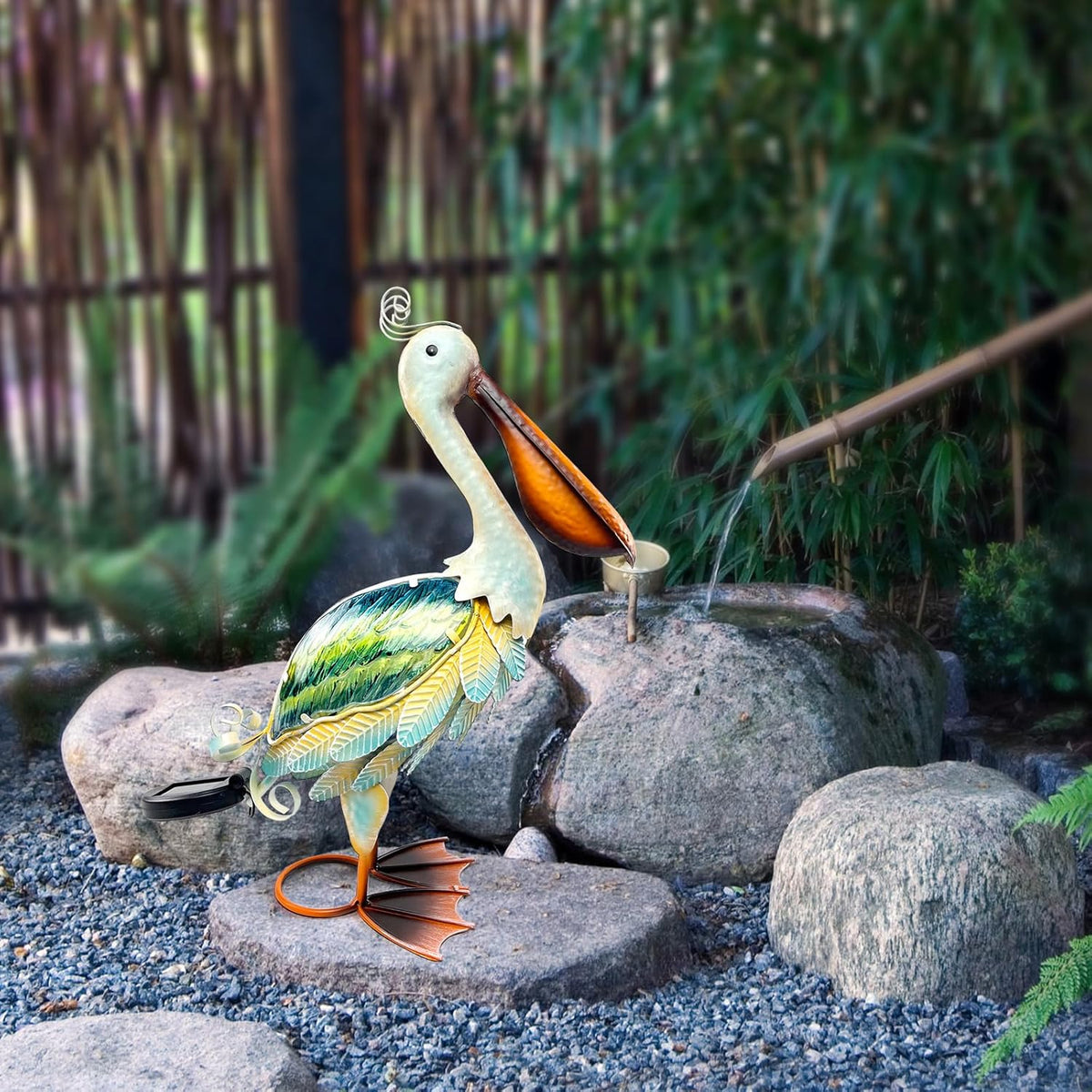 HONGLAND Solar Metal Pelican Statues Garden Sculpture & Statues, Glass Outdoor Pelican Yard Art