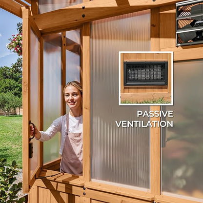 Backyard Discovery Poppy 9' x 6' Cedar Wood and Polycarbonate Walk-in Greenhouse Kit with Exhaust