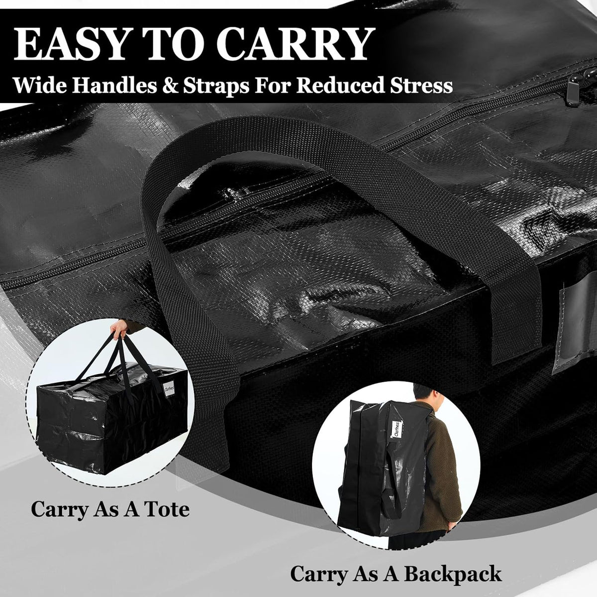 4 Pcs 24 Gallon Large Moving Bags with Zipper and Handles Foldable Storage Duffle Bags Heavy Duty
