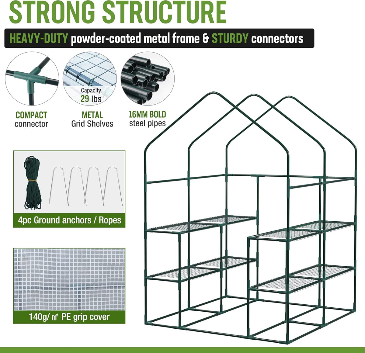 WORKPRO Greenhouse, 56” x 56” x 77” Heavy Duty Walk in Greenhouses for Outdoors with Screen