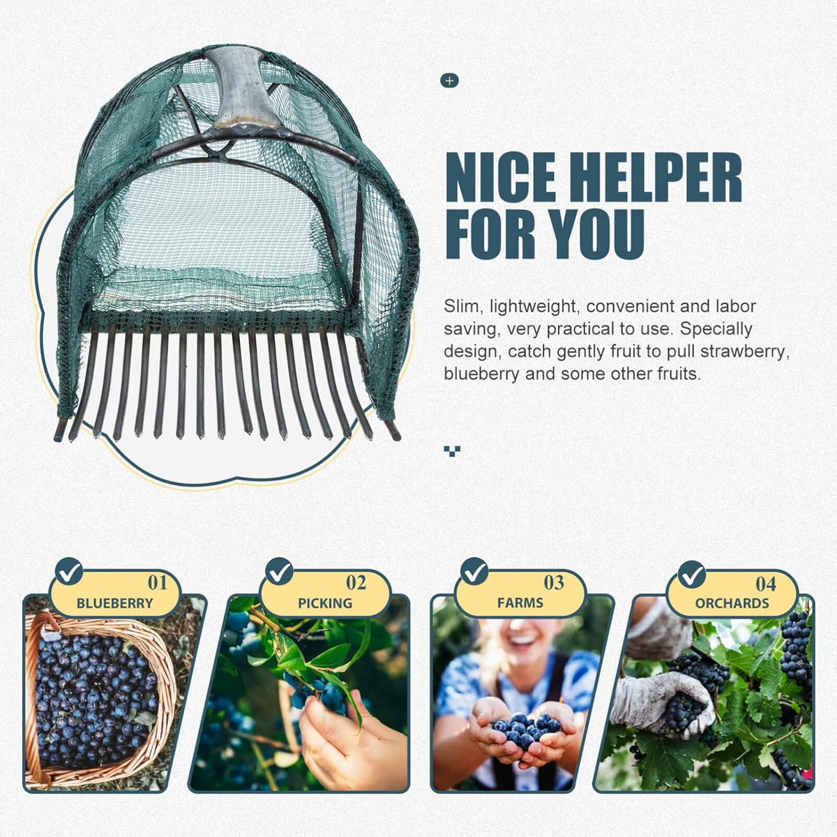 Tofficu Ergonomic Blueberry Picker with Steel Comb and Handle, Lightweight Fruit Harvesting Tool