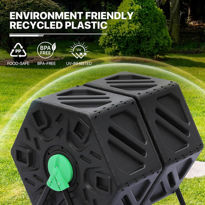 MoNiBloom 34 Gallon Compost Bins Outdoor Dual Chamber Composter Tumbler, All-Season Fast Working