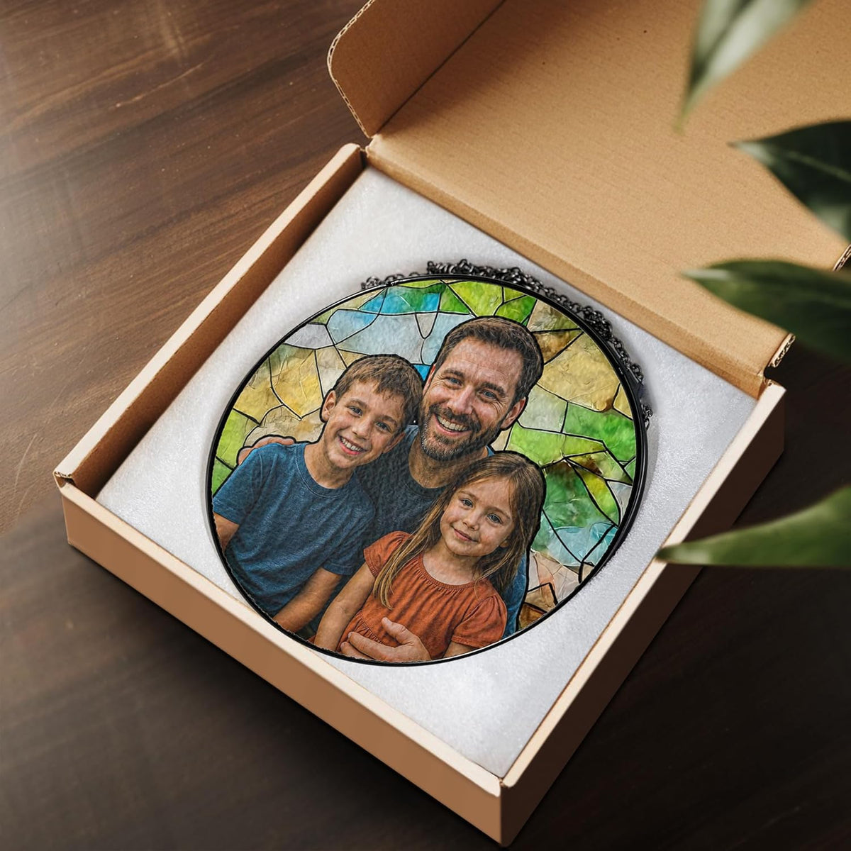 NAZENTI Personalized Dad Stained Glass Suncatcher, Custom Photo Family Portrait Window Hanging