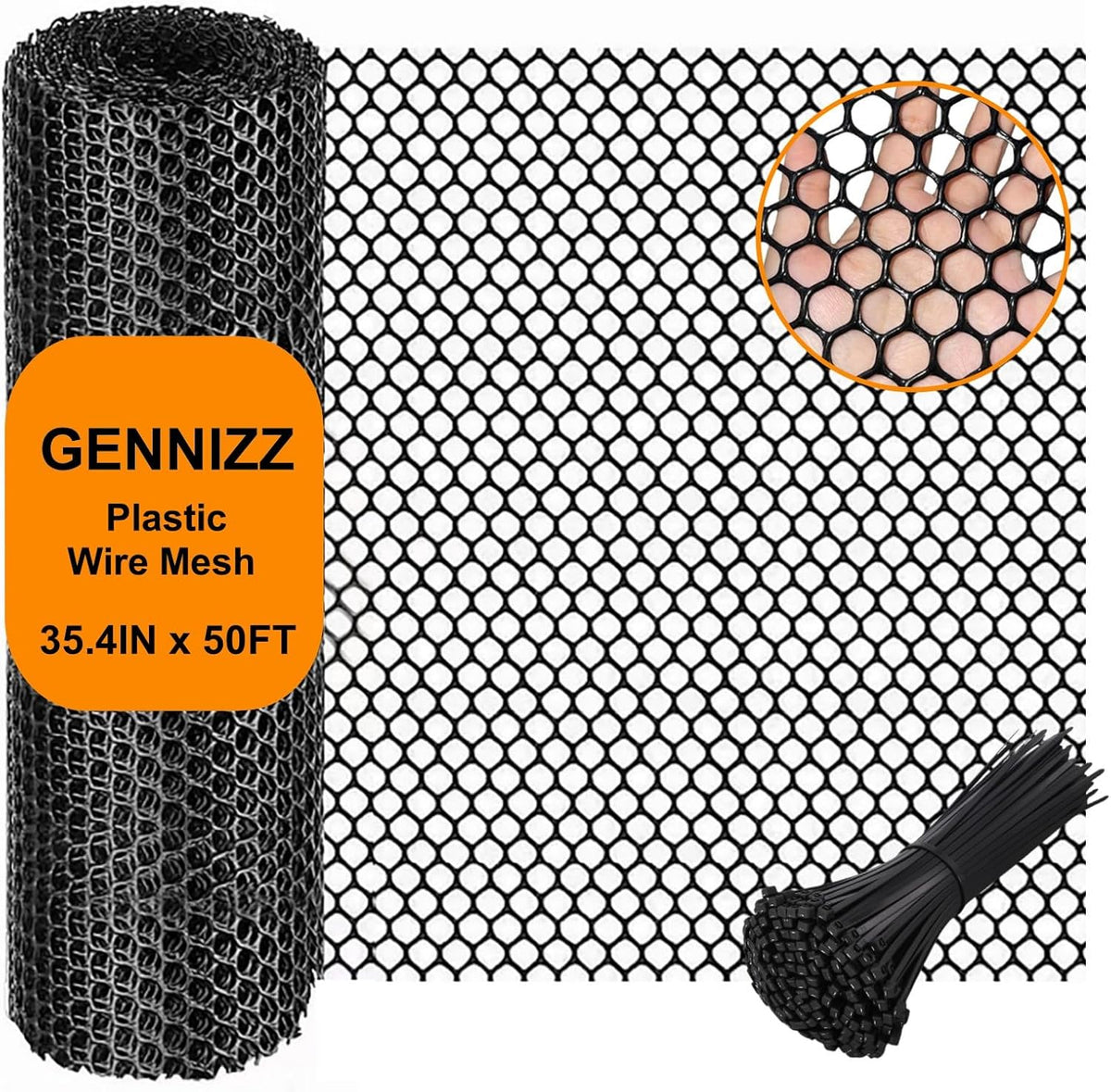 Plastic Wire Mesh Fence Roll, GENNIZZ 35.4IN x 50FT Plastic Chicken Wire Mesh, Garden Netting