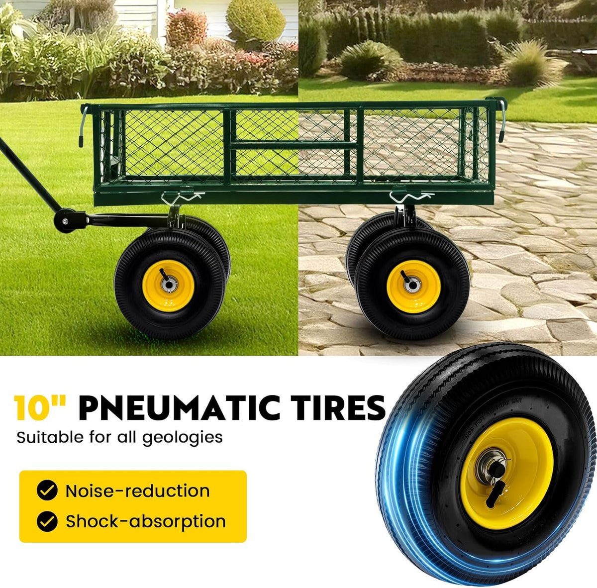 Steel Garden Cart, 2-in-1 Heavy Duty Utility Wagon 900 LBS Capacity Carts with Removable Mesh Sides