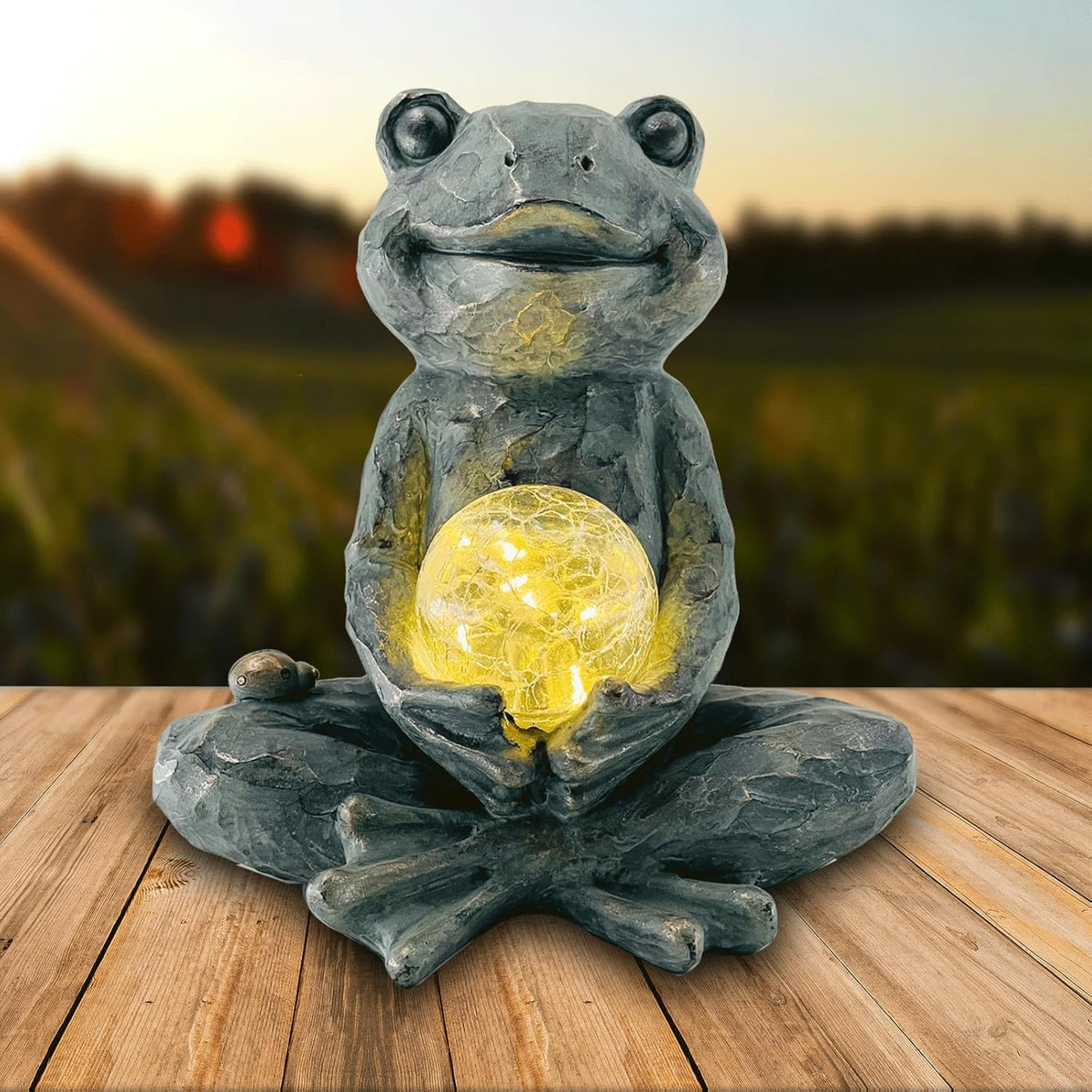 Zen Yoga Frog Garden Statue Ornament, Outdoor Decor, Solar Patio Garden Sculptures & Statues, Gift