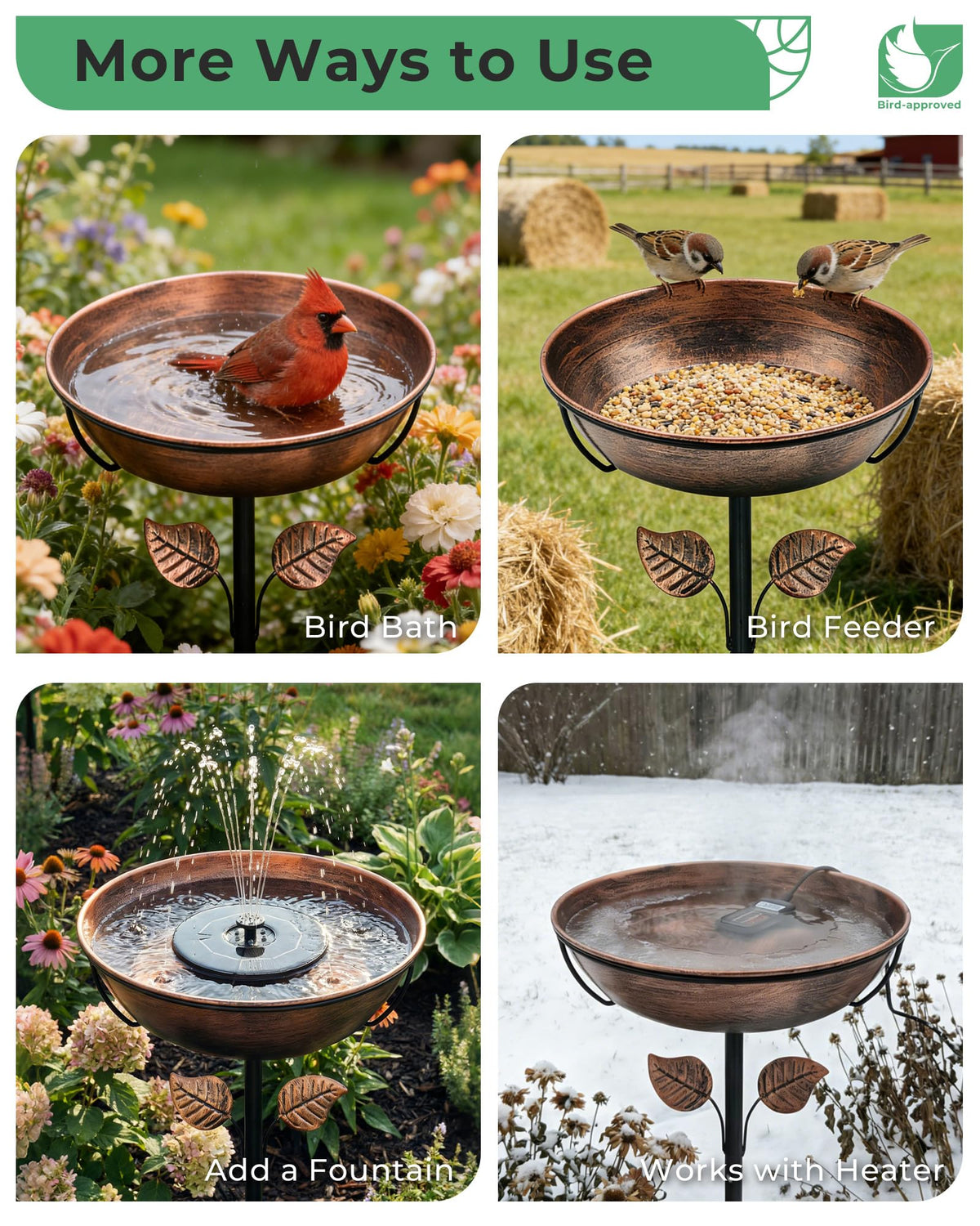 OUISJYER 13" Metal Bird Bath for Outside 3" Deep Removable Bowl with Stake