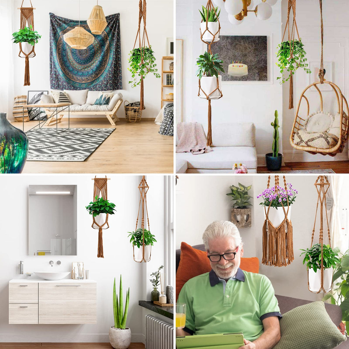 SFENNGPET Macrame Plant Hangers, 6Pack Hanging Planters for Indoor Plants