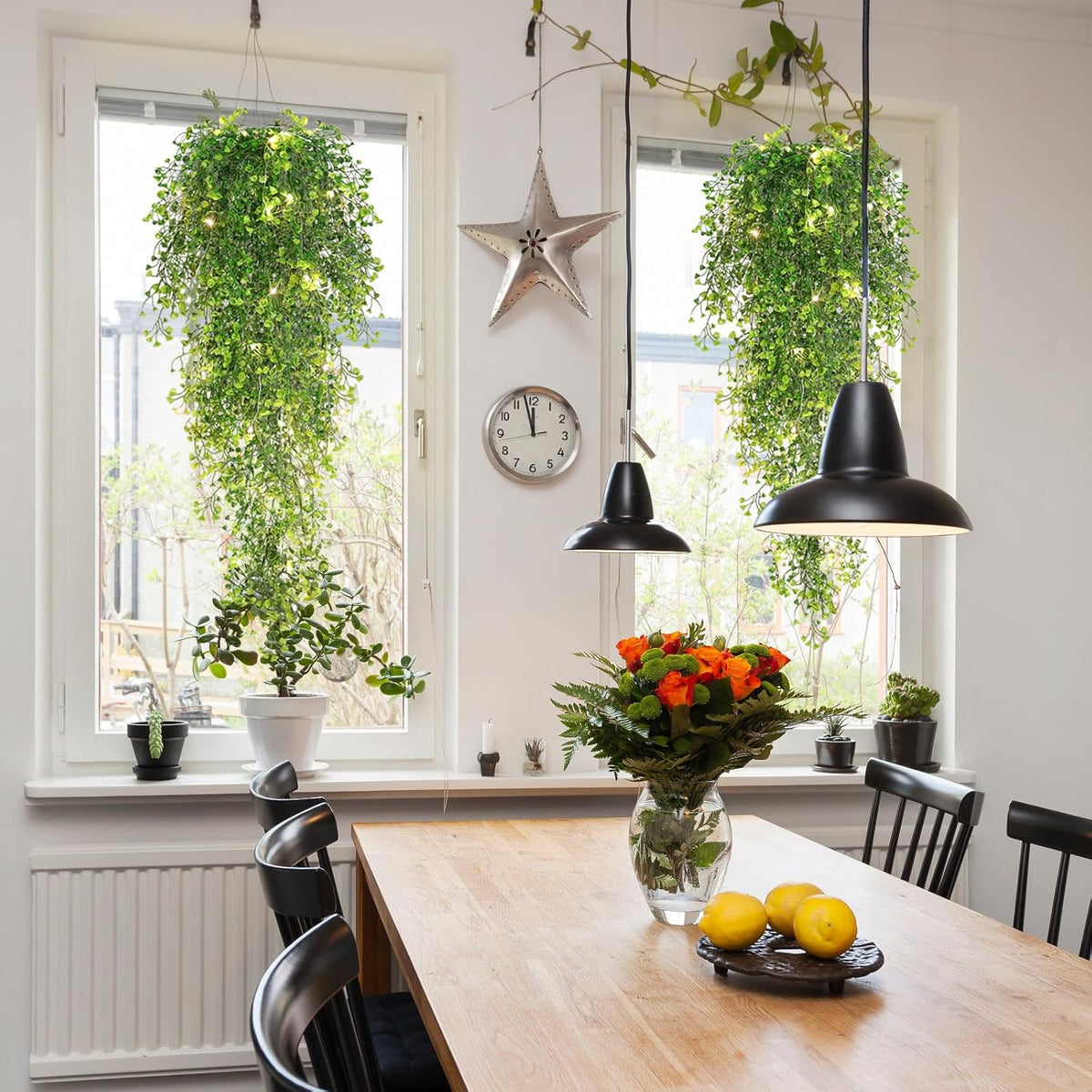RECUTMS Pack of 4 Ferns Artificial Plants Large Artificial Hanging Plants Faux Ivy Vine Fake