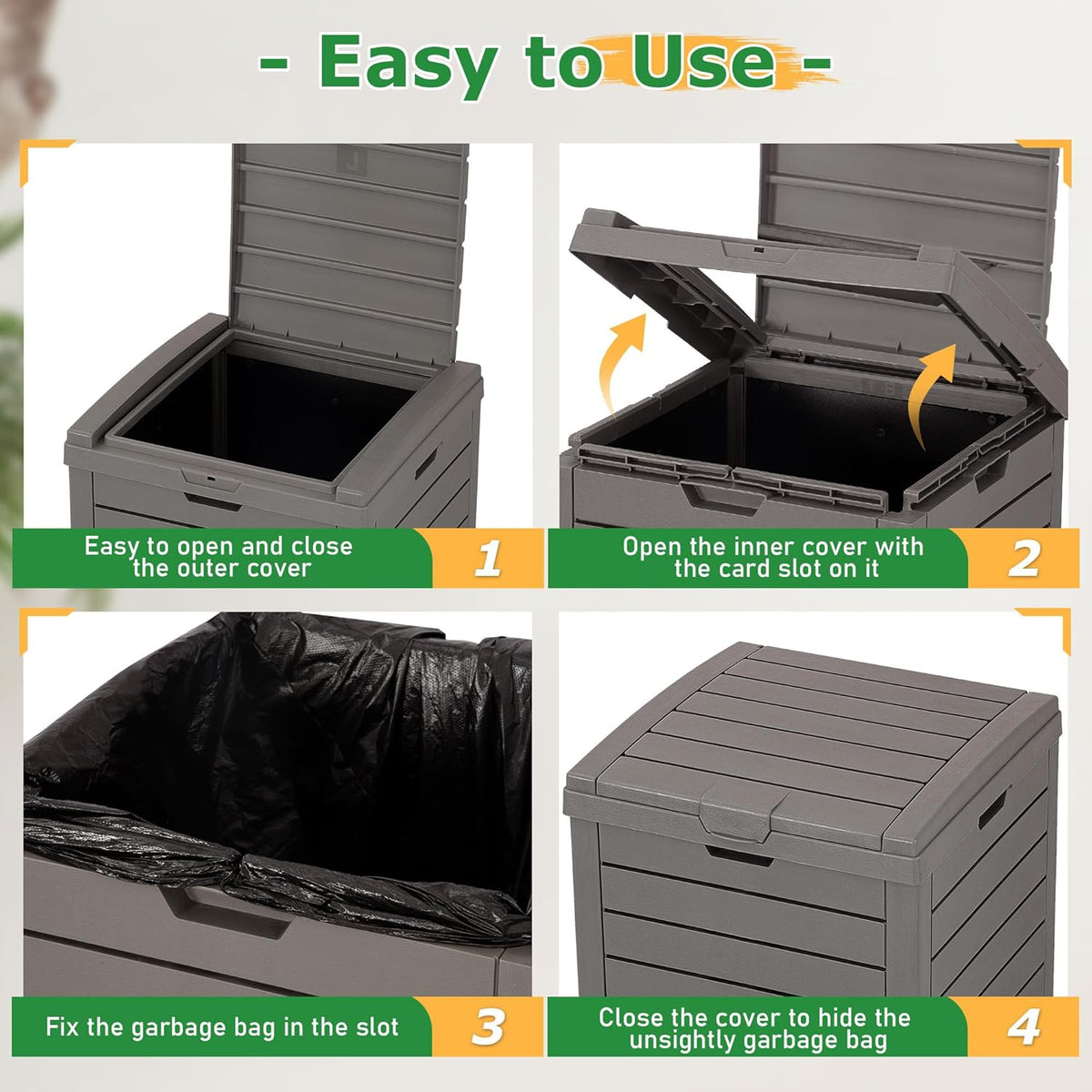 31 Gallon Outdoor Trash Can, Waterproof Resin Garbage Can with Lid and Drip Tray Easy Cleaning