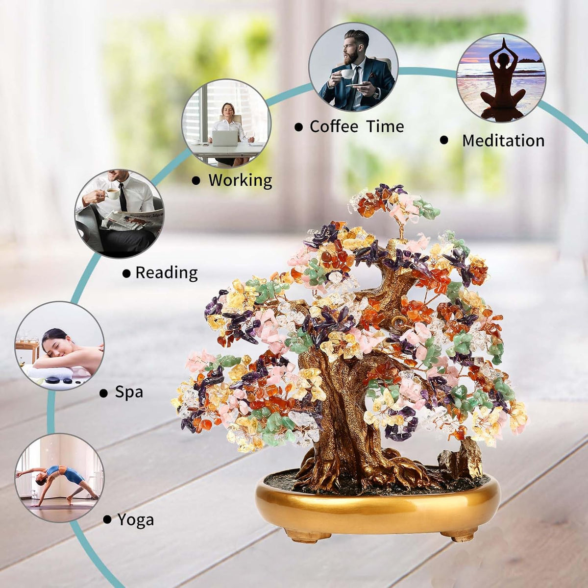 Natural Tree of Life (1,251 Gemstone Count) Crystal Tree with Healing Properties - Bonsai Feng Shui