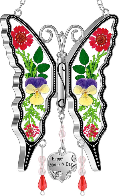 KY&BOSAM for Mom Butterfly Suncatcher Stained Glass Suncatchers for Windows Hanging Wind Chimes