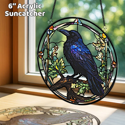 2 Halloween Raven Skull Acrylic for Window Hanging, Art Gothic Decor for Home, Indoor, Garden