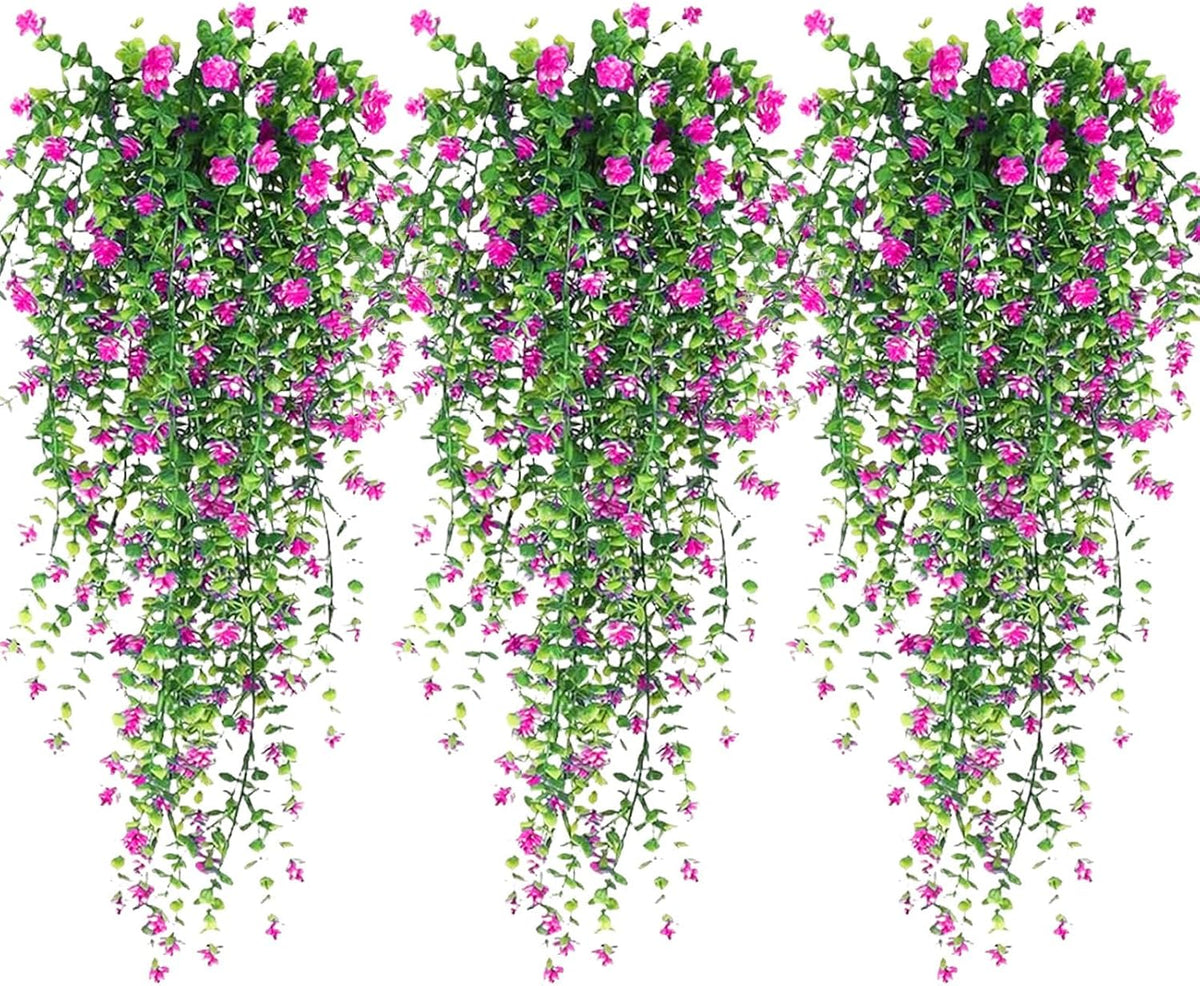Artificial Hanging Flowers, 3 Pcs Fake Hanging Plants Artificial Vines for Outdoors, Fake Ivy Vine