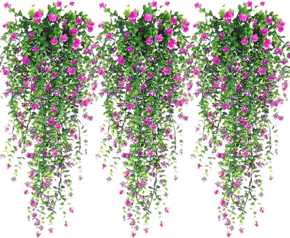 Artificial Hanging Flowers, 3 Pcs Fake Hanging Plants Artificial Vines for Outdoors, Fake Ivy Vine