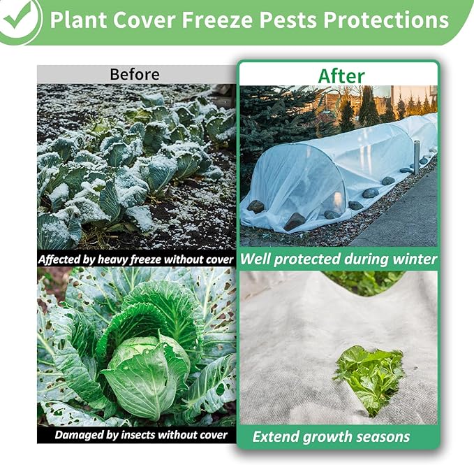 SPORTYOUTH Plant Covers Freeze Protection 10 x 50 FT 1.2 oz/yd² Frost Cloth Blankets Large Thicker