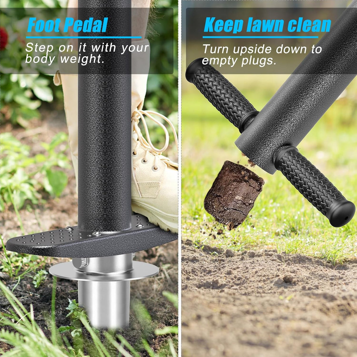 BeneLabel Garden Bulb Planter Tool with Adjustable Digging Depth from 3 to 6 Inch Grass Plugger