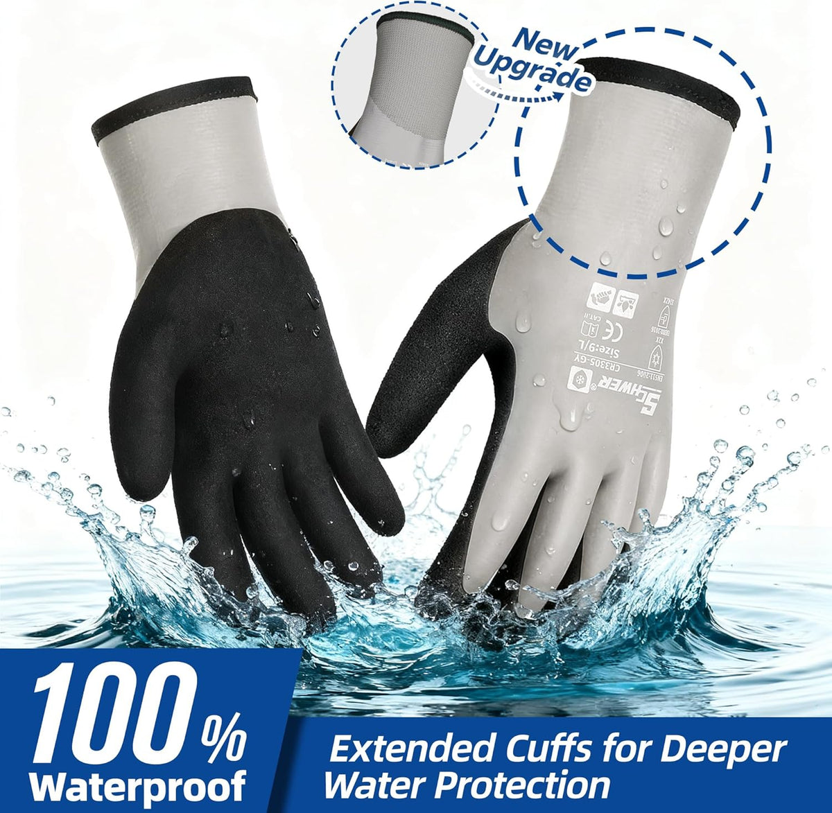 Schwer 2 Pairs 100% Waterproof Winter Work Gloves, ANSI A2 Cut Resistant Freezer Gloves for Outdoor