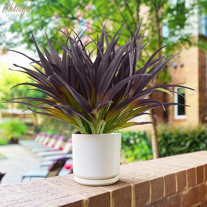 32 Pcs Artificial Grass Fake Grass Plants 17.3in Outdoor Plants UV Resistant Faux Greenery Stems