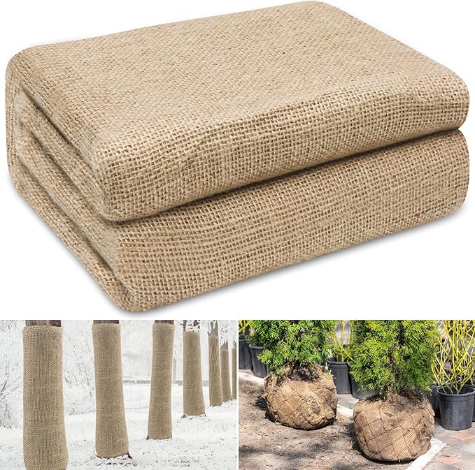 Riare 15 Feet x 40 Inch Natural Burlap Plant Covers Freeze Protection- High Density Jute Burlap