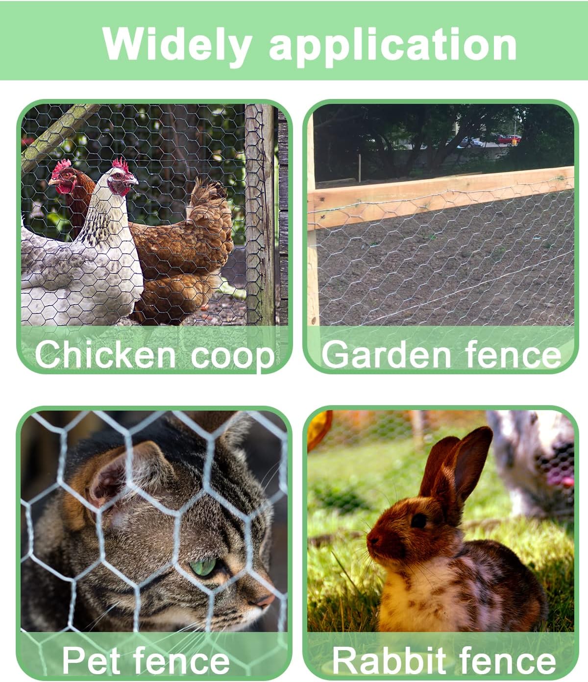 vensovo Green Chicken Wire for Crafts – 13.7"×157" PVC Coated Hexagonal Mesh Roll, cuttable and