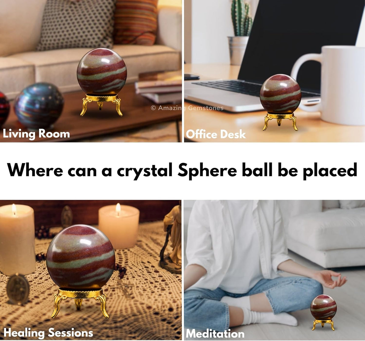 Amazing Gemstone Narmada Shiva Lingam Crystal Ball with Stand - 2" Inches Crystal Sphere Meditation