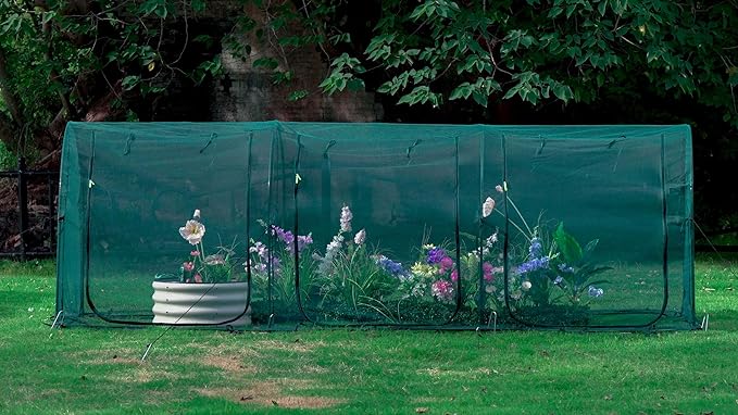 Poray Large 12.3X4FT Tunnel Plant Netting Cover,4.1FT Tall Crop Cage Tomato Netting for