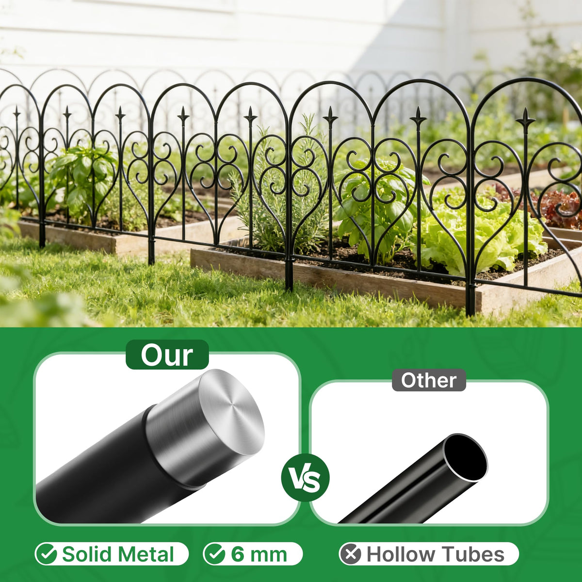 Thealyn Garden Fence 32" H x 10ft (5 Panels), No Digging Heavy Duty Metal Fence Panels, Rustproof
