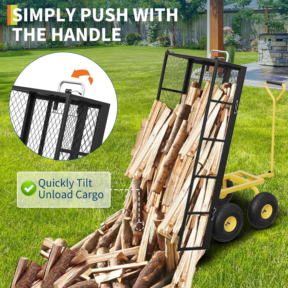 GarveeLife 900 LBS Garden Dump Cart with Removable Sidewalls, Heavy Duty Steel Dump Wagon with 180°