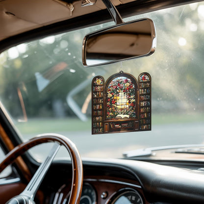 Flower Library Bookish Acrylic Suncatcher Stained Glass Effect Window Car Hanging Christmas
