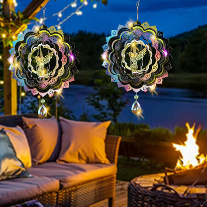 3D Wind Spinners Outdoor Flowing-Light Effect Metal Garden Decor, Highly Reflective Bird Deterrents