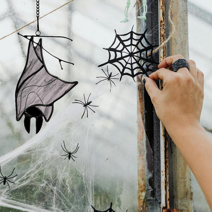 Stained Glass Bat Decor Window Hangings Ornament, Gothic Bat Suncatcher Halloween Decorations