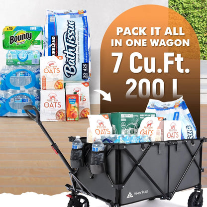 Hikenture Collapsible Wagon - 330LBS Capacity, Extra Large Foldable Wagon with All-Terrain Wheels