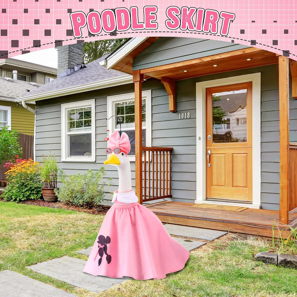Outus Halloween 50s Goose Outfits Funny Poodle Skirt for Porch Goose 23 Inch Holiday Lawn Geese